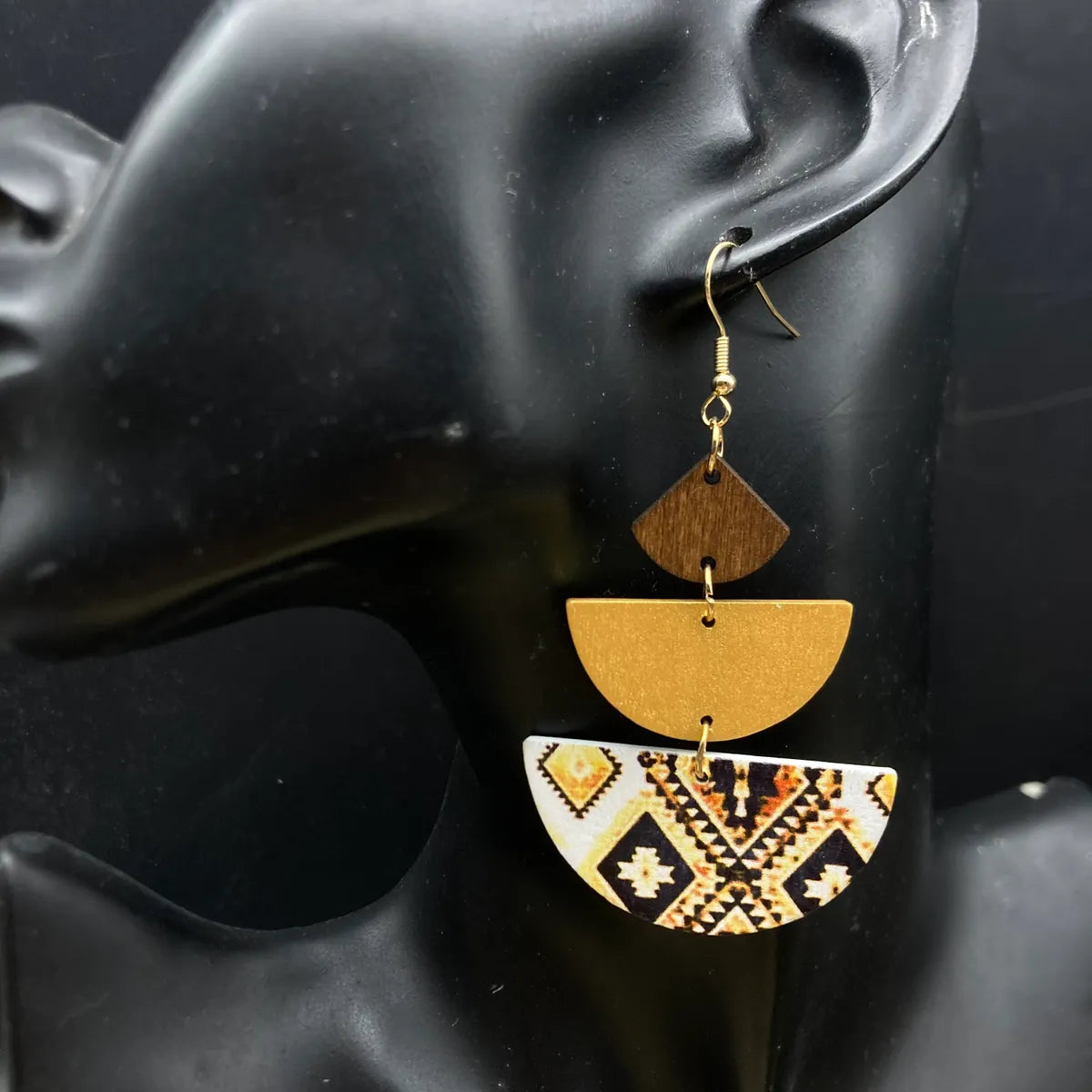 1 Pair Casual Retro Ethnic Style 3D Print Semicircle Digital Printing Stoving Varnish Wood Drop Earrings