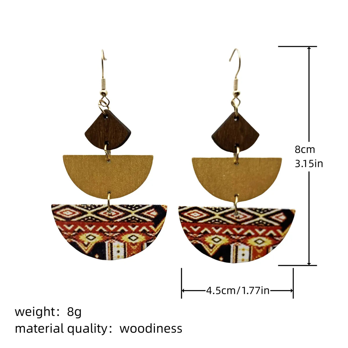 1 Pair Casual Retro Ethnic Style 3D Print Semicircle Digital Printing Stoving Varnish Wood Drop Earrings