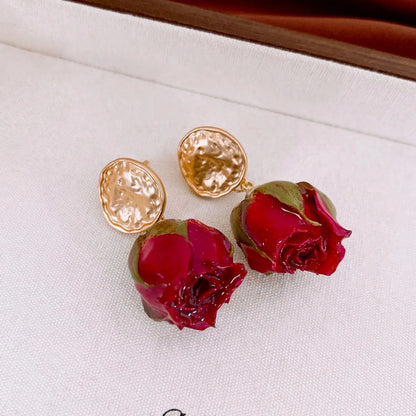 1 Pair Casual Retro Flower Plating Alloy Drop Earrings