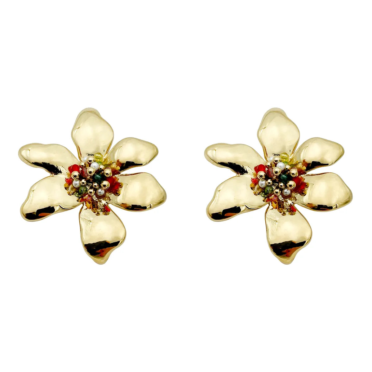 1 Pair Casual Retro Flower Plating Metal Stainless Steel Gold Plated Ear Studs