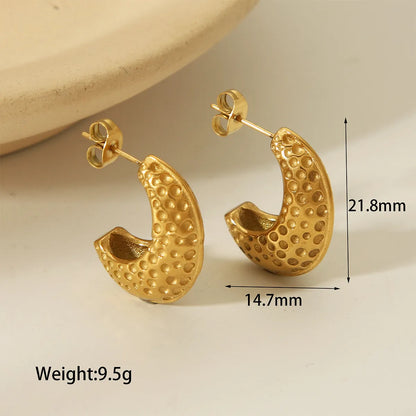 1 Pair Casual Retro French Style C Shape 304 Stainless Steel 18K Gold Plated Ear Studs