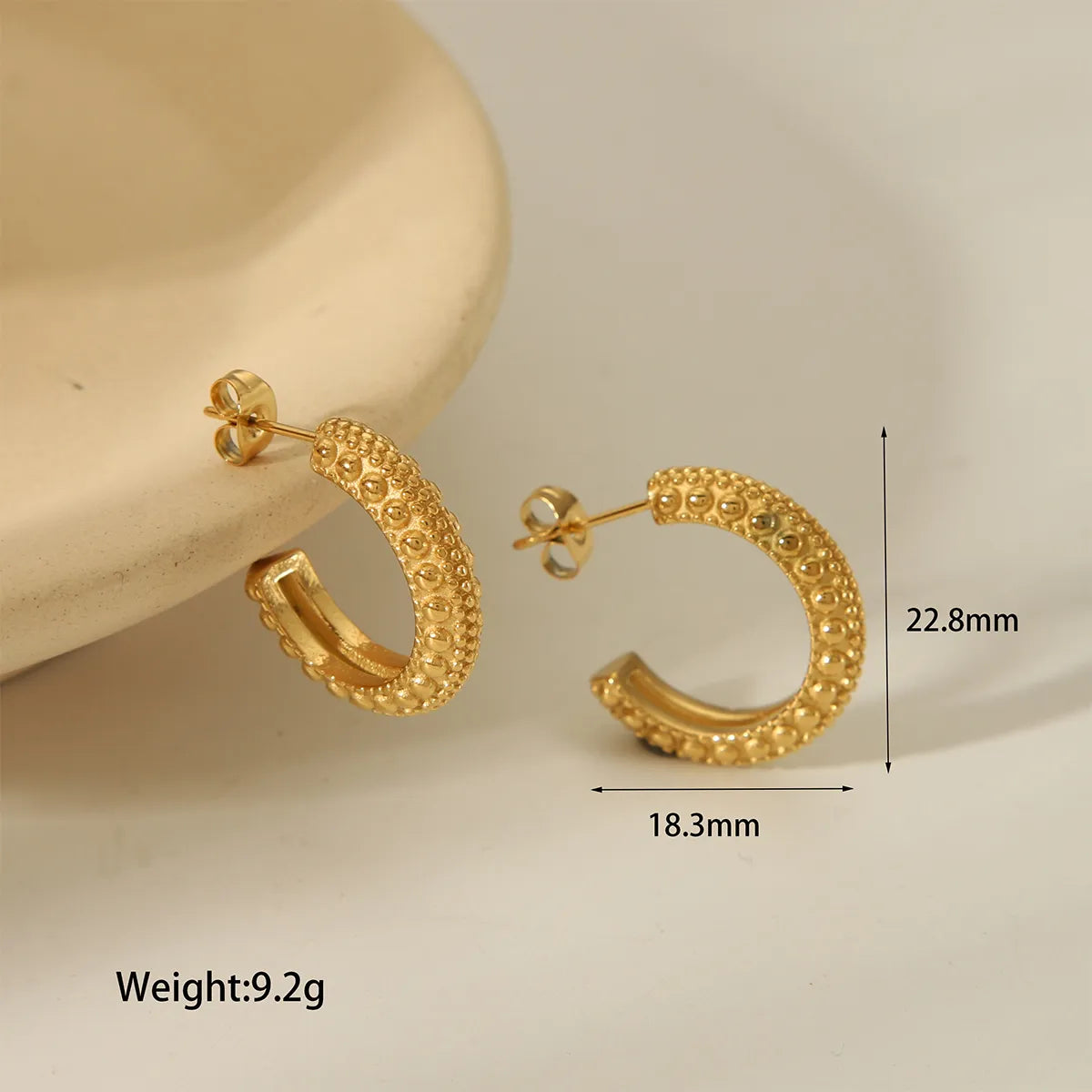 1 Pair Casual Retro French Style C Shape 304 Stainless Steel 18K Gold Plated Ear Studs