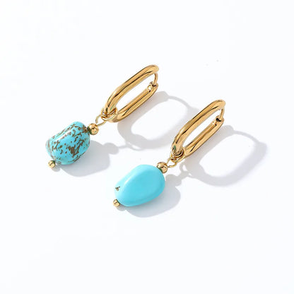 1 Pair Casual Retro French Style Oval Plating 304 Stainless Steel Natural Stone Gold Plated Drop Earrings