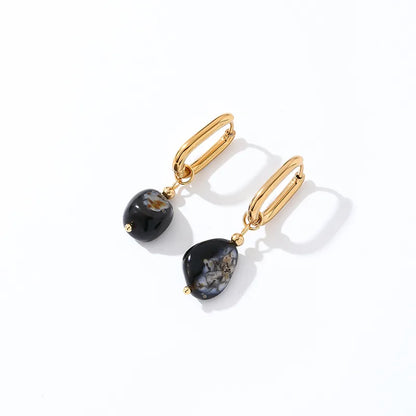 1 Pair Casual Retro French Style Oval Plating 304 Stainless Steel Natural Stone Gold Plated Drop Earrings