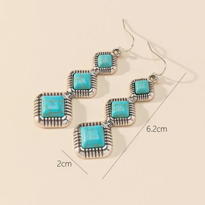 1 Pair Casual Retro Geometric Alloy Turquoise