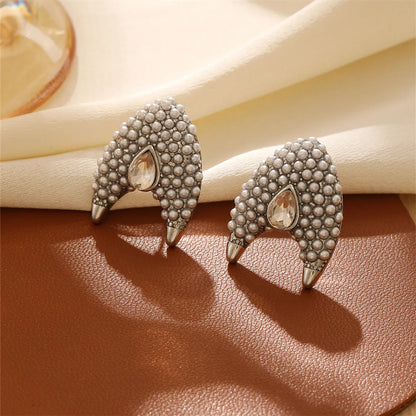 1 Pair Casual Retro Geometric Heart Shape Bow Knot Hollow Out Inlay Titanium Steel Pearl Zircon Earrings