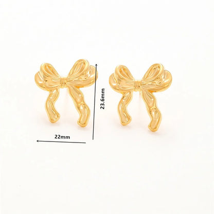 1 Pair Casual Retro Geometric Heart Shape Bow Knot Hollow Out Inlay Titanium Steel Pearl Zircon Earrings