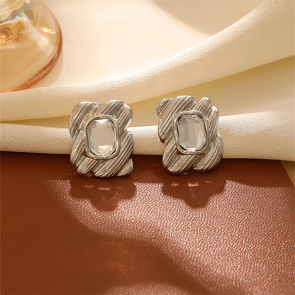 1 Pair Casual Retro Geometric Heart Shape Bow Knot Hollow Out Inlay Titanium Steel Pearl Zircon Earrings