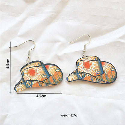 1 Pair Casual Retro Hat Printing Arylic Metal Drop Earrings