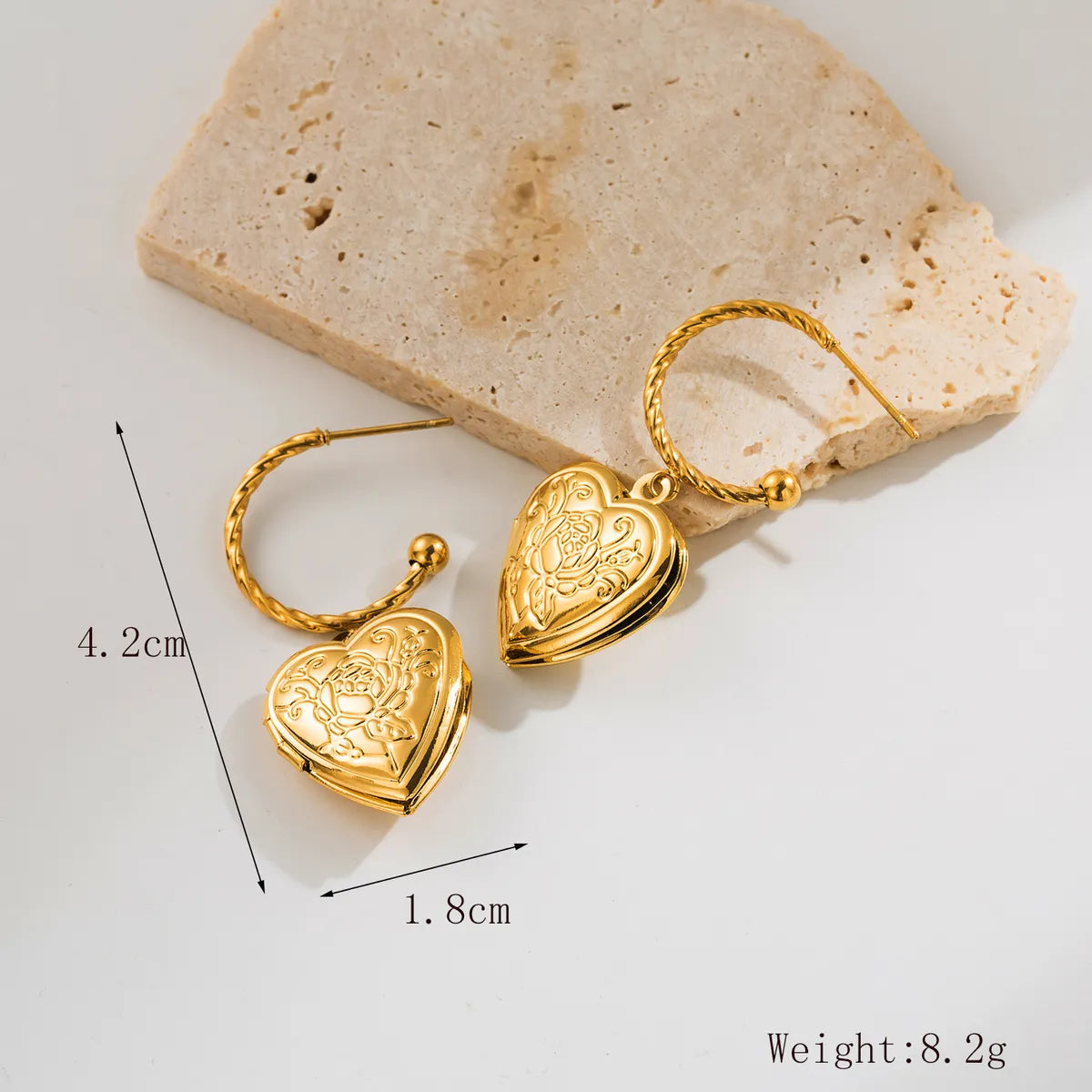 1 Pair Casual Retro Heart Shape 304 Stainless Steel 18K Gold Plated Drop Earrings