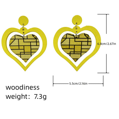 1 Pair Casual Retro Heart Shape Stoving Varnish Wood Drop Earrings