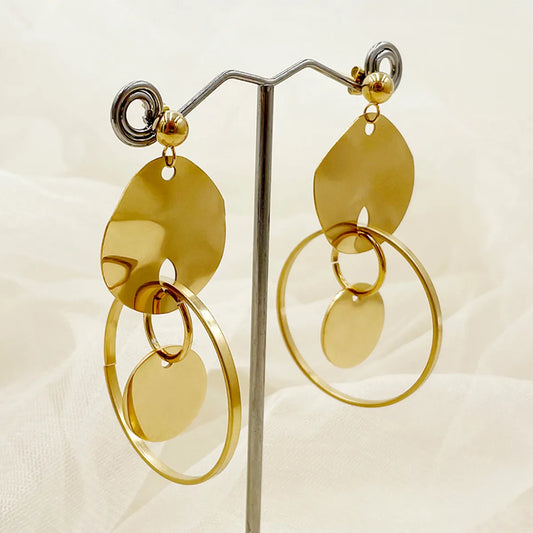 1 Pair Casual Retro Irregular Round Polishing Plating Stainless Steel Gold Plated Drop Earrings