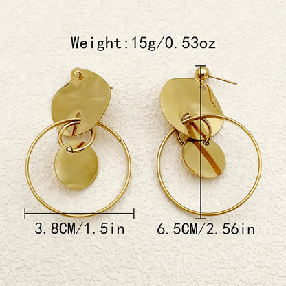 1 Pair Casual Retro Irregular Round Polishing Plating Stainless Steel Gold Plated Drop Earrings