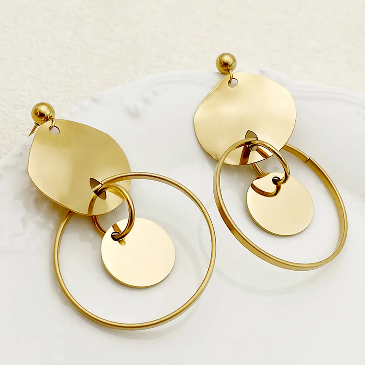 1 Pair Casual Retro Irregular Round Polishing Plating Stainless Steel Gold Plated Drop Earrings