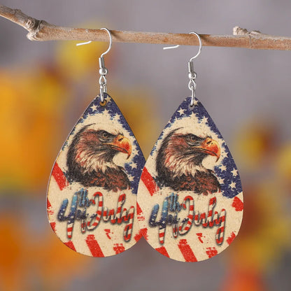 1 Pair Casual Retro National Flag Water Droplets Eagle Wood Drop Earrings