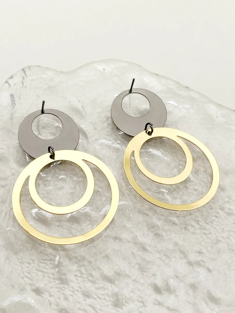 1 Pair Casual Retro Round Polishing Plating Stainless Steel Gold Plated Drop Earrings