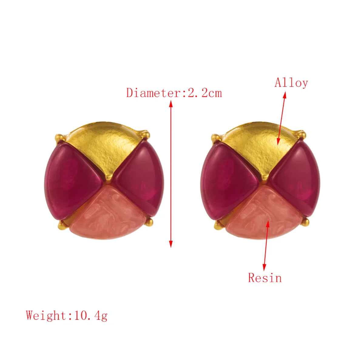 1 Pair Casual Retro Round Square Hollow Out Inlay Carving Resin Zinc Alloy Resin Glass 14K Gold Plated Ear Studs