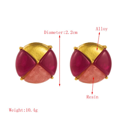 1 Pair Casual Retro Round Square Hollow Out Inlay Carving Resin Zinc Alloy Resin Glass 14K Gold Plated Ear Studs