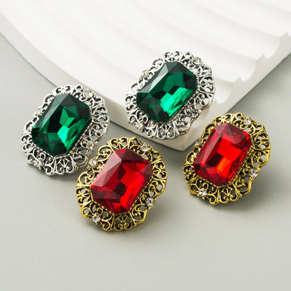 1 Pair Casual Retro Round Square Hollow Out Inlay Carving Resin Zinc Alloy Resin Glass 14K Gold Plated Ear Studs