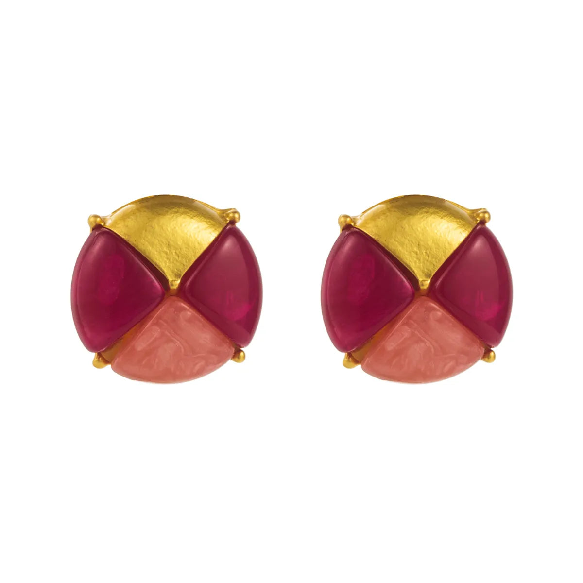 1 Pair Casual Retro Round Square Hollow Out Inlay Carving Resin Zinc Alloy Resin Glass 14K Gold Plated Ear Studs