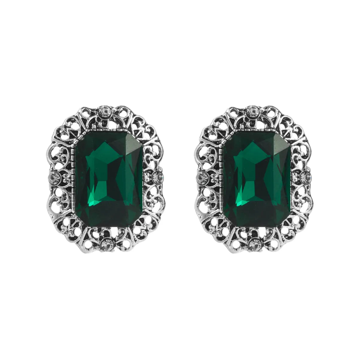 1 Pair Casual Retro Round Square Hollow Out Inlay Carving Resin Zinc Alloy Resin Glass 14K Gold Plated Ear Studs