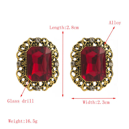 1 Pair Casual Retro Round Square Hollow Out Inlay Carving Resin Zinc Alloy Resin Glass 14K Gold Plated Ear Studs