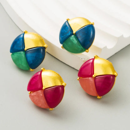 1 Pair Casual Retro Round Square Hollow Out Inlay Carving Resin Zinc Alloy Resin Glass 14K Gold Plated Ear Studs