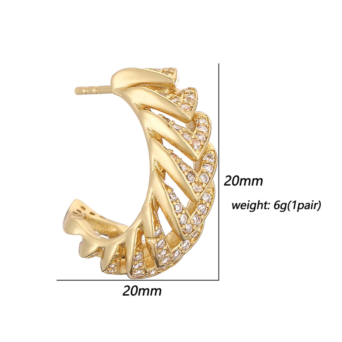 1 Pair Casual Retro Simple Style C Shape Irregular Irregular Plating Inlay Copper Zircon 18k Gold Plated Ear Studs