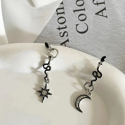 1 Pair Casual Retro Star Moon Snake Alloy Zircon Drop Earrings