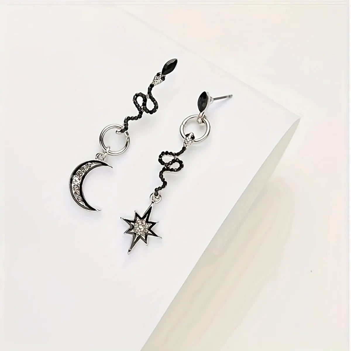 1 Pair Casual Retro Star Moon Snake Alloy Zircon Drop Earrings