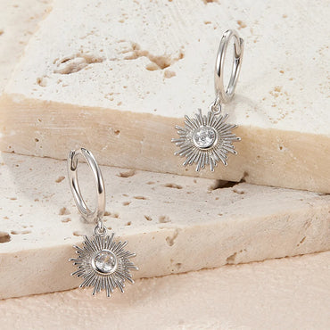 1 Pair Casual Retro Sunflower Plating Inlay Sterling Silver Zircon 18k Gold Plated White Gold Plated Drop Earrings