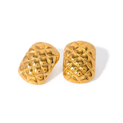 1 Pair Casual Rhombic Pineapple Pattern Cutting 304 Stainless Steel 14K Gold Plated Ear Studs