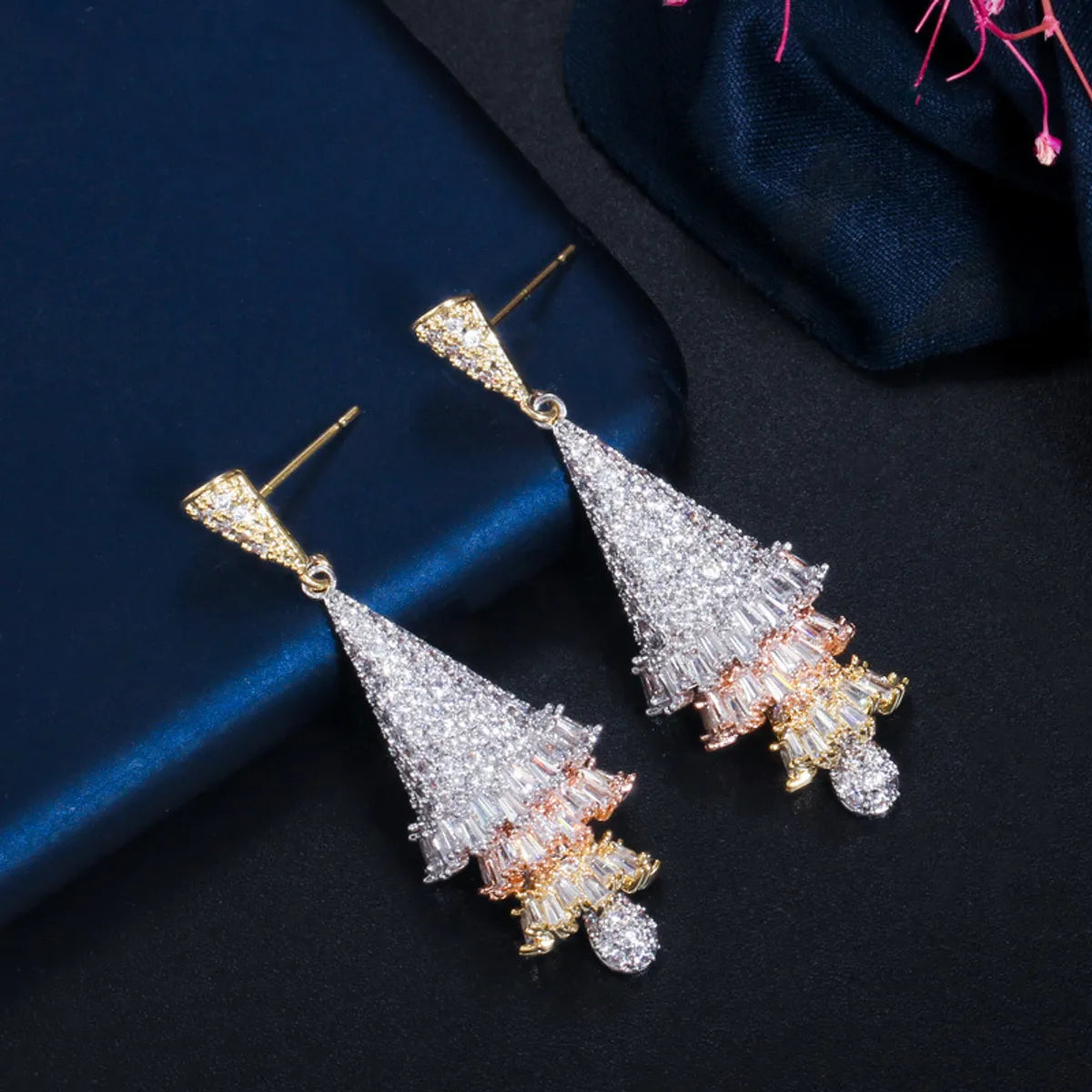 1 Pair Casual Romantic Christmas Tree Plating Inlay Copper Zircon Rhodium Plated Silver Plated Drop Earrings