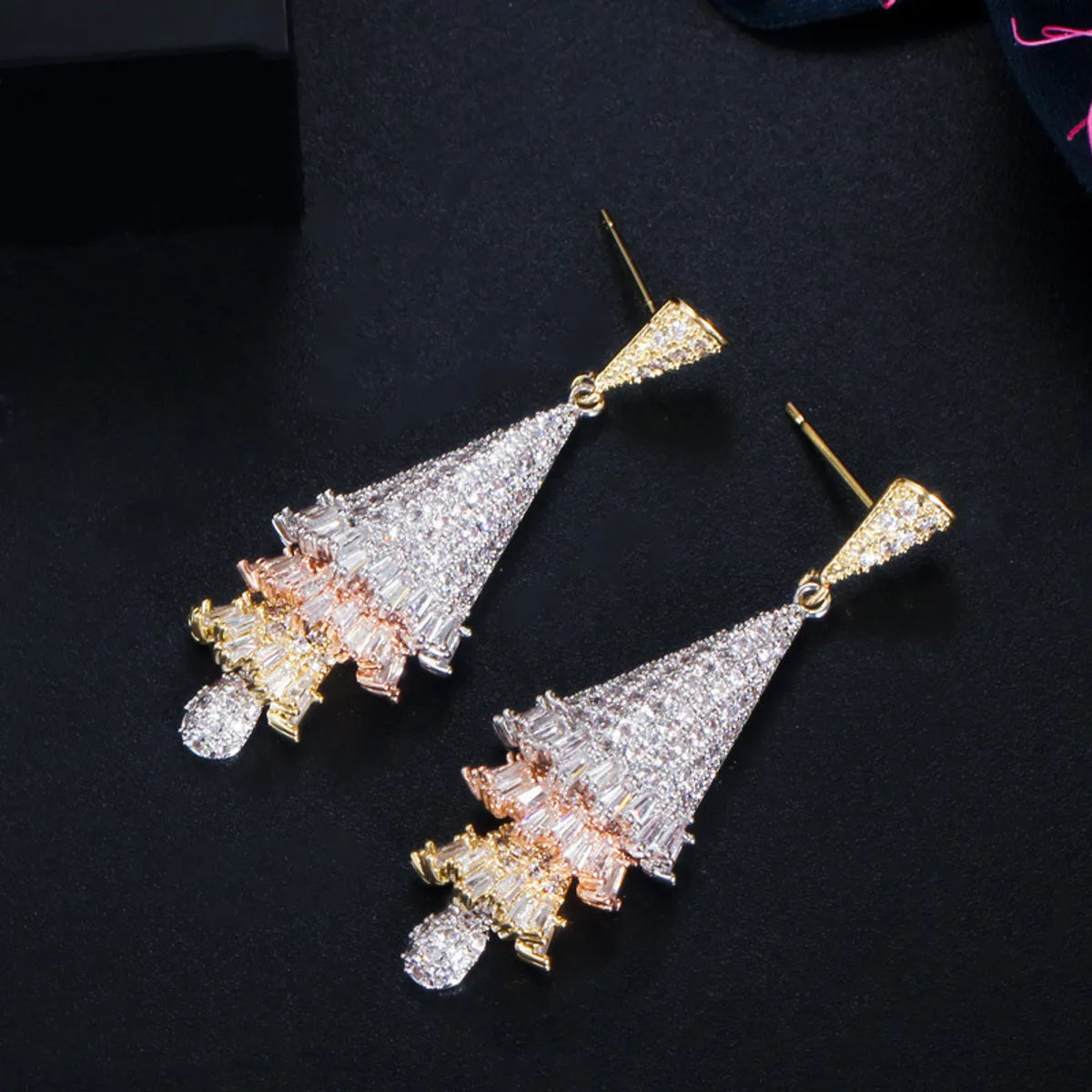 1 Pair Casual Romantic Christmas Tree Plating Inlay Copper Zircon Rhodium Plated Silver Plated Drop Earrings