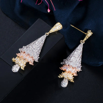 1 Pair Casual Romantic Christmas Tree Plating Inlay Copper Zircon Rhodium Plated Silver Plated Drop Earrings