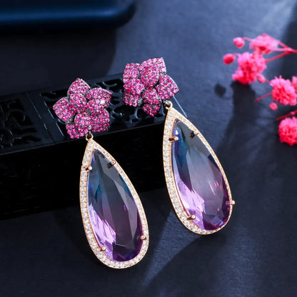 1 Pair Casual Romantic Water Droplets Plating Inlay Copper Zircon Rhodium Plated Silver Plated Drop Earrings