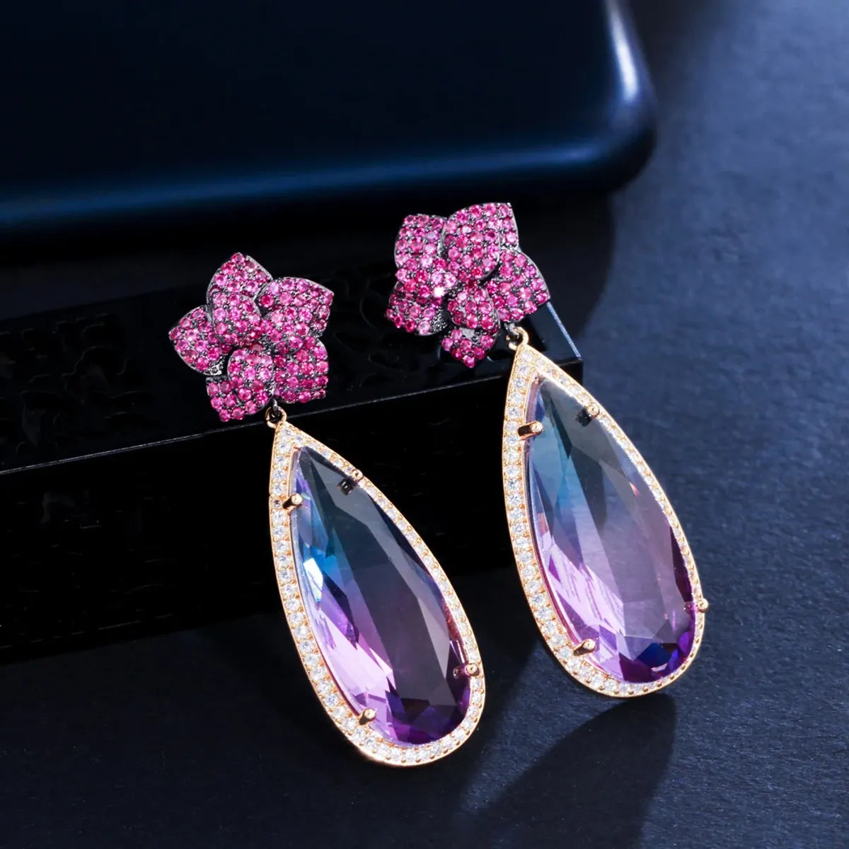 1 Pair Casual Romantic Water Droplets Plating Inlay Copper Zircon Rhodium Plated Silver Plated Drop Earrings