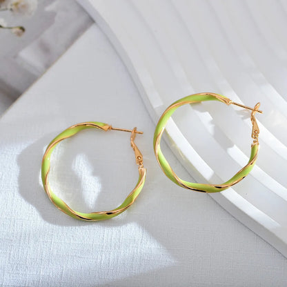 1 Pair Casual Round Enamel Copper Hoop Earrings