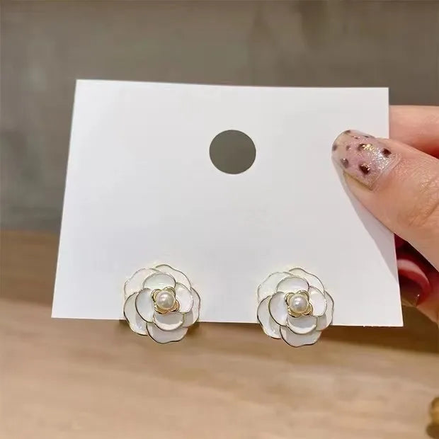 1 Pair Casual Round Flower Plating Inlay Alloy Rhinestones Pearl Gold Plated Silver Plated Drop Earrings Ear Studs