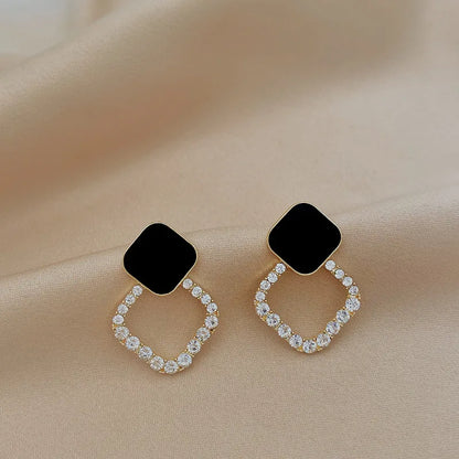 1 Pair Casual Round Flower Rectangle Plating Inlay Alloy Rhinestones Opal Pearl Drop Earrings