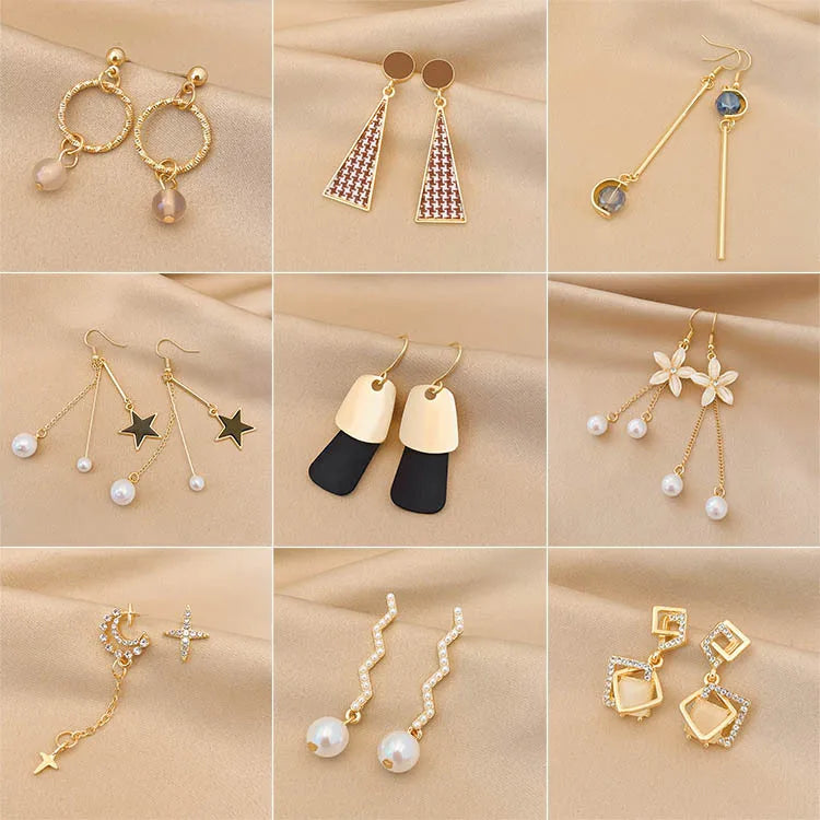 1 Pair Casual Round Flower Rectangle Plating Inlay Alloy Rhinestones Opal Pearl Drop Earrings