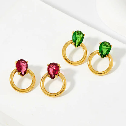 1 Pair Casual Round Plating Inlay 304 Stainless Steel Zircon 16K Gold Plated White Gold Plated Gold Plated Ear Studs