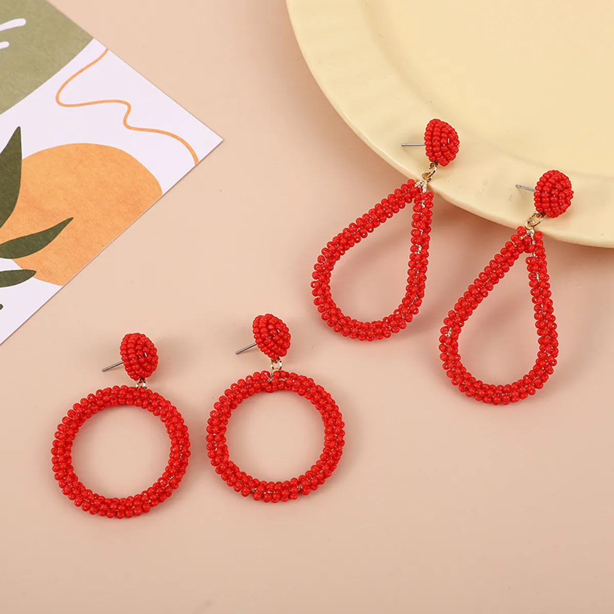 1 Pair Casual Round Seed Bead Drop Earrings