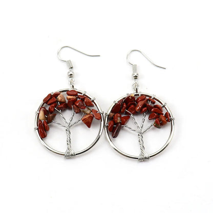 1 Pair Casual Round Tree Beaded Alloy Natural Stone Copper Drop Earrings