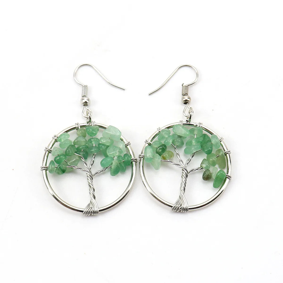 1 Pair Casual Round Tree Beaded Alloy Natural Stone Copper Drop Earrings