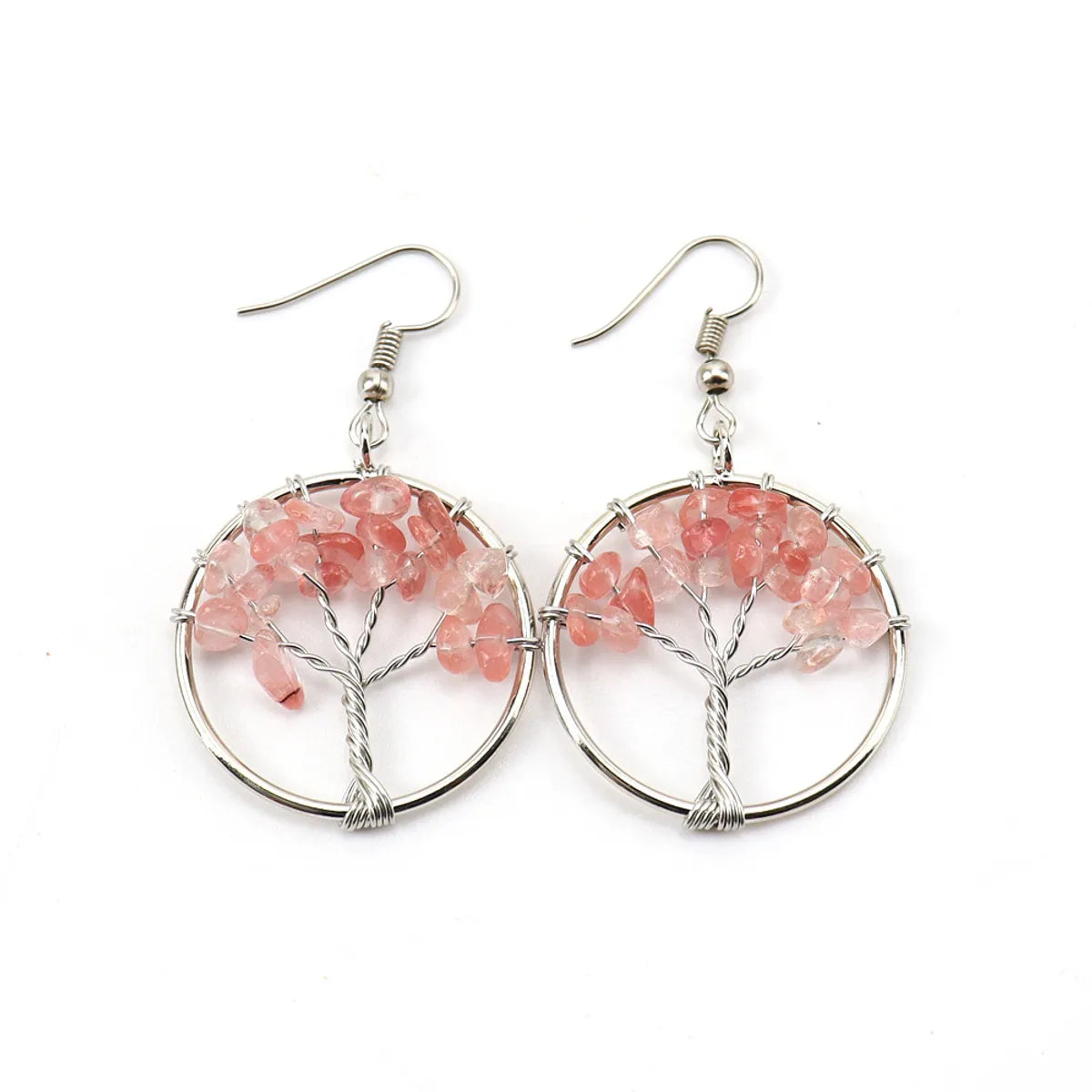 1 Pair Casual Round Tree Beaded Alloy Natural Stone Copper Drop Earrings