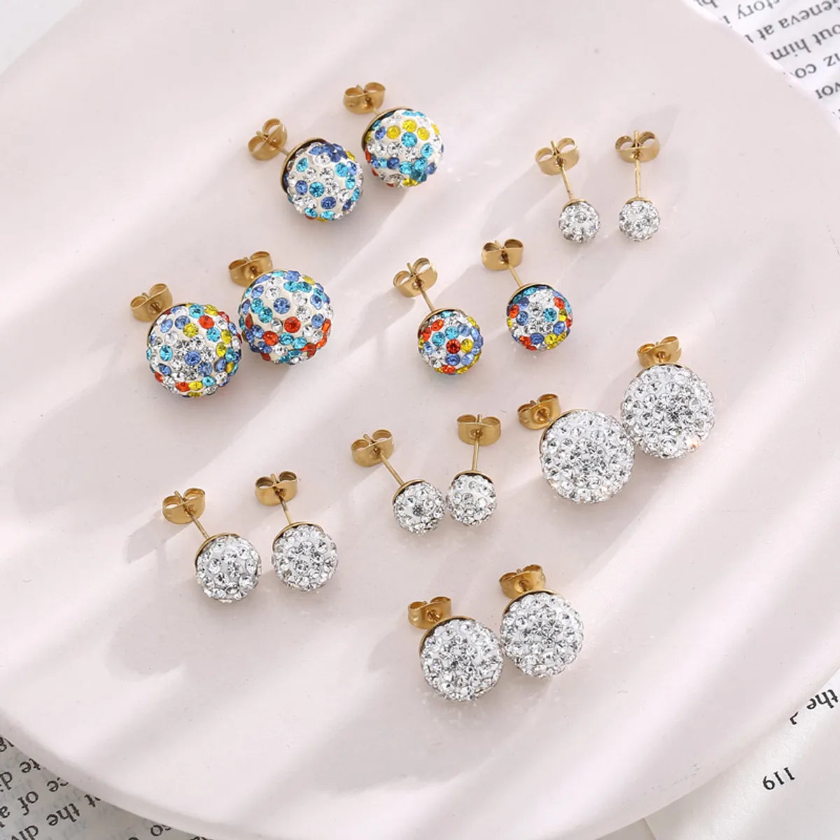 1 Pair Casual Shiny Ball Stainless Steel Plating Inlay Rhinestones Ear Studs