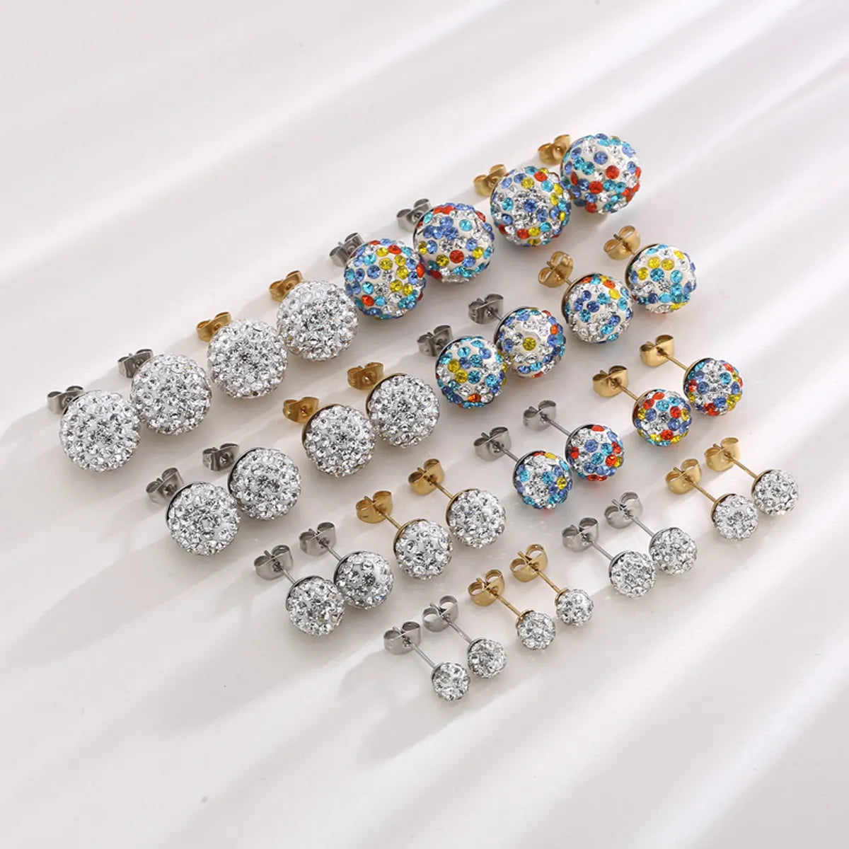 1 Pair Casual Shiny Ball Stainless Steel Plating Inlay Rhinestones Ear Studs