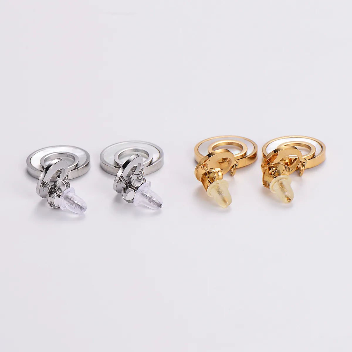 1 Pair Casual Shiny Round Plating Inlay 304 Stainless Steel Shell 18K Gold Plated Drop Earrings