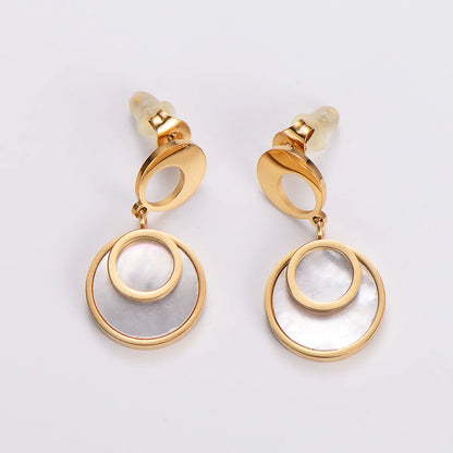 1 Pair Casual Shiny Round Plating Inlay 304 Stainless Steel Shell 18K Gold Plated Drop Earrings